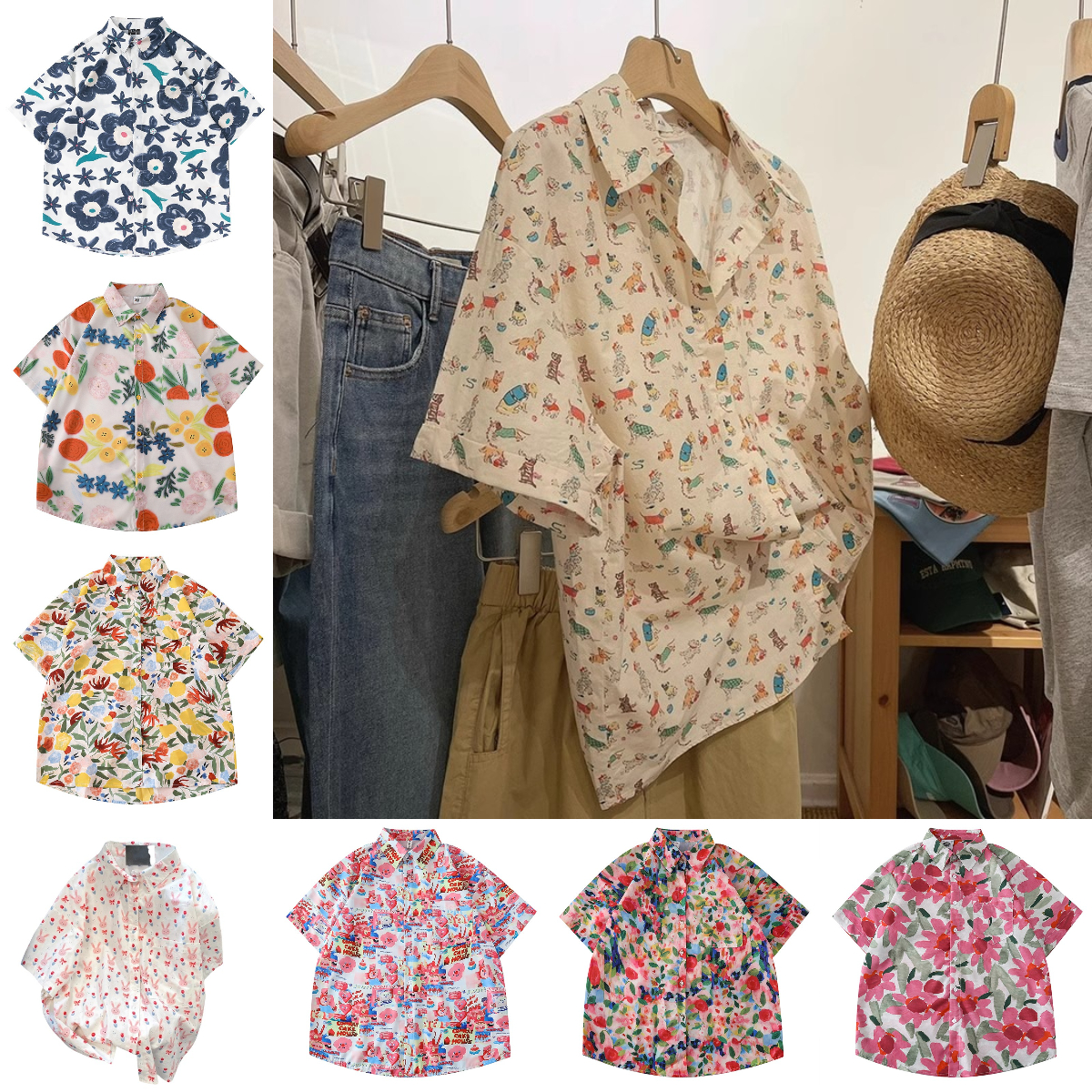 เสื้อเชิ้ตแขนสั้นพิมพ์ลายแบรนด์แฟชั่นทรงหลวมๆมีเอกลักษณ์เฉพาะตัวเสื้อแขนสั้นสำหรับคู่รักลายดอกไม้เล็กๆน้อยๆดีไซน์ใหม่สำหรับผู้หญิงฤดูร้อน ราคา 144 บาท*ส่งฟรี