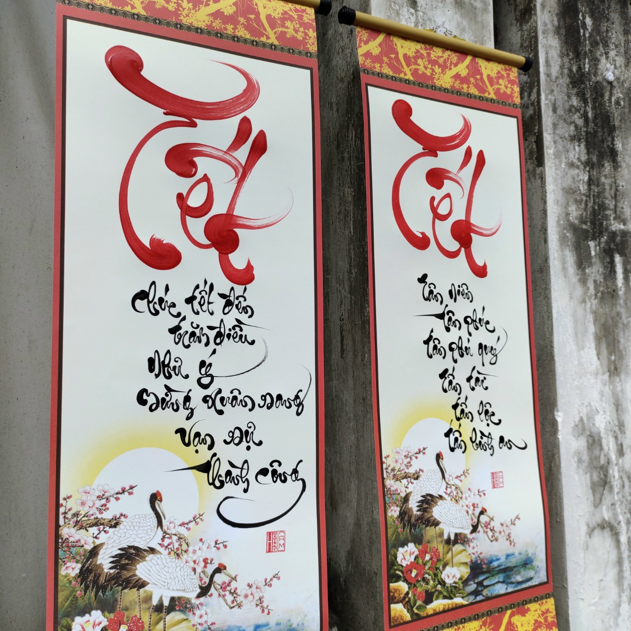 Liễn Treo Viết Chữ Thư Pháp chủ đề Xuân Tết - Tranh trang trí tường hot Lazada Xưởng Sáo Hoàng Lâm