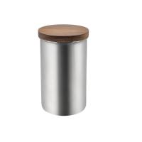 GUHEHARD Portable Stainless Steel Coffee Canisters Versatile with Wood Lid Food Storage Container Convenient Round Sealed Canisters Outdoor