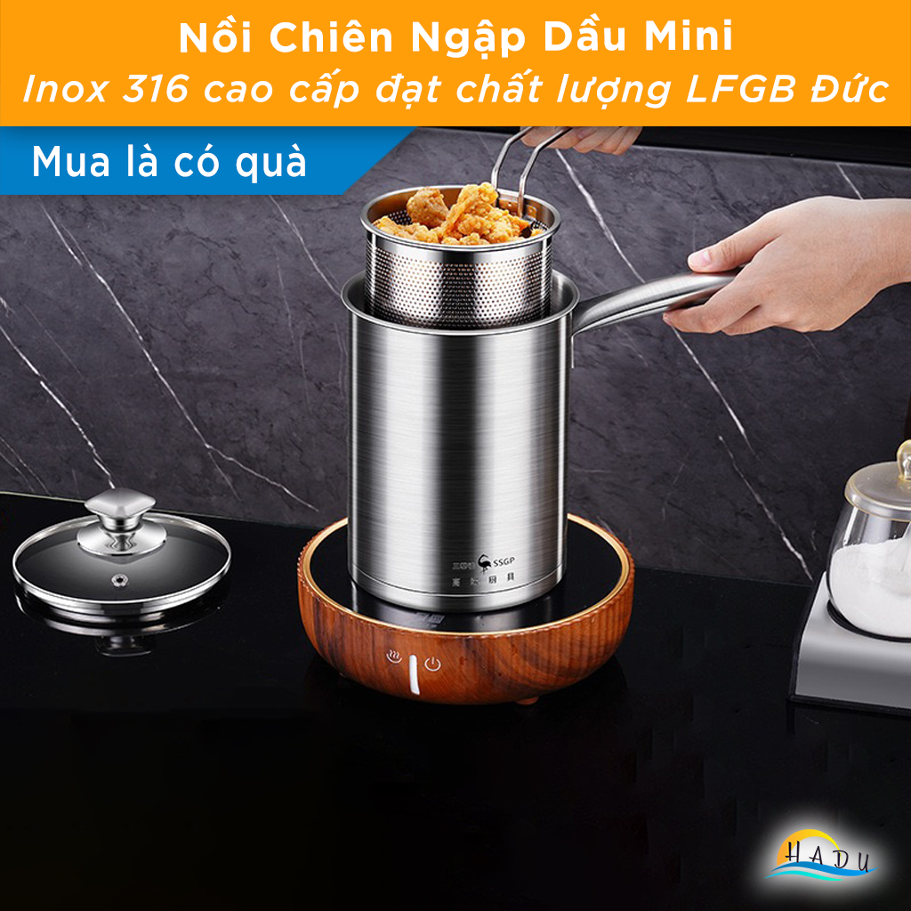 Nồi chiên ngập dầu bếp từ mini 14cm inox 316 cao cấp đạt chất lượng lfgb đức ssgp