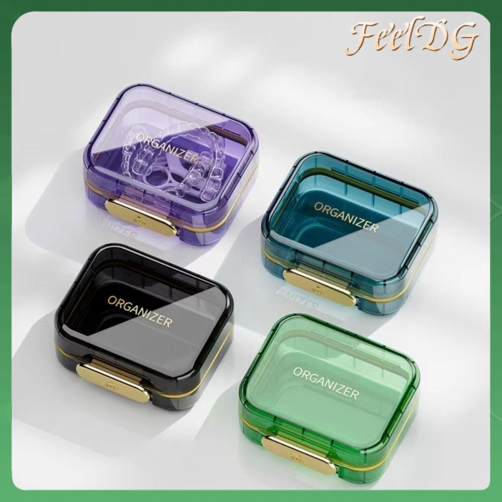 FEELDG Đã niêm phong Hộp niềng răng vô hình Trong suốt Di động Hộp đựng răng giả  mini Hộp đựng niềng răng