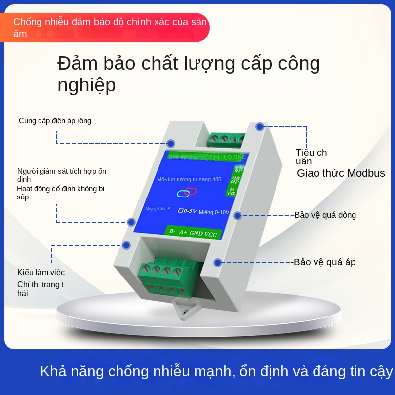 Module chuyển đổi tín hiệu analog sang 485, 4–20mA/0–5V/10V, USB, Modbus - Bộ chuyển đổi tín hiệu analog sang RS485, 2 kênh 4–20 mA (tương thích 0–20 mA)