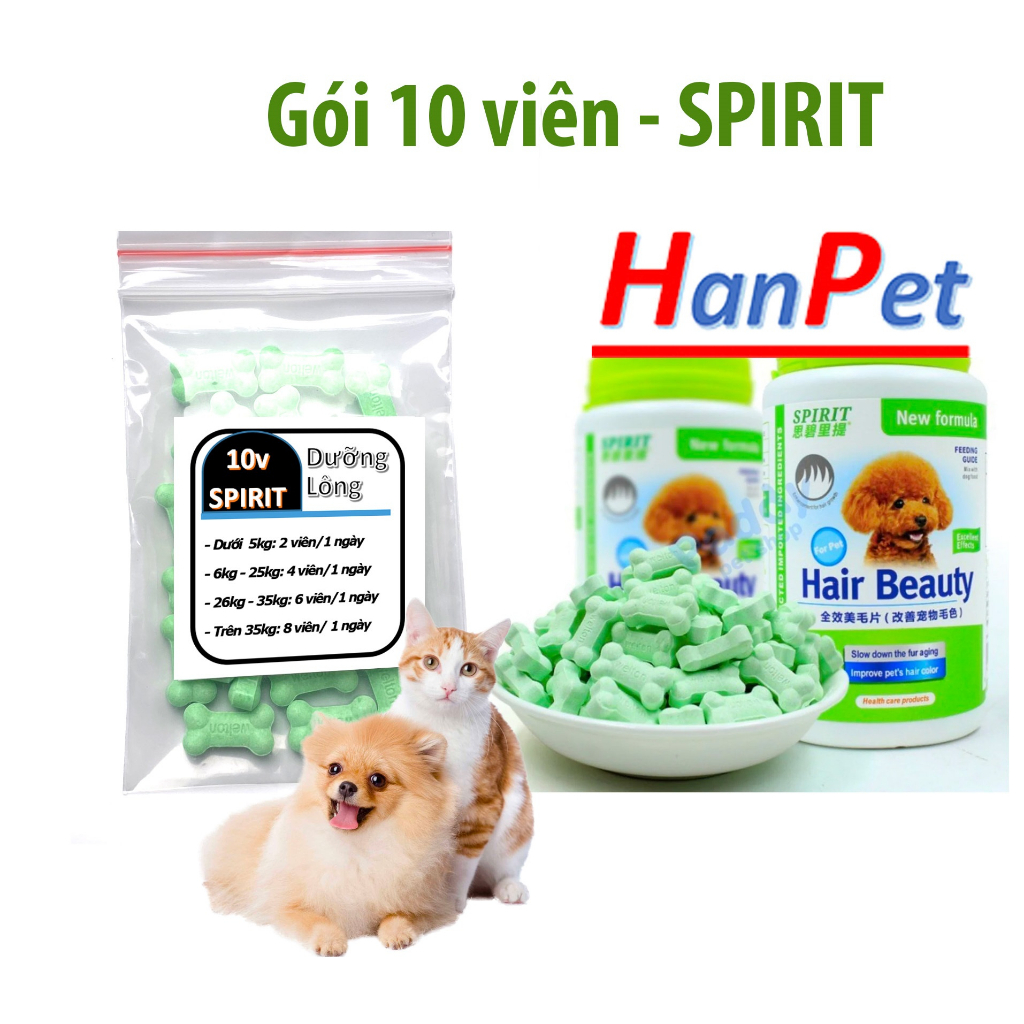 Gói 10 viên sữa dê Spirit Dưỡng chất cho chó mèo chống rụng lông chắc xương và biếng ăn.