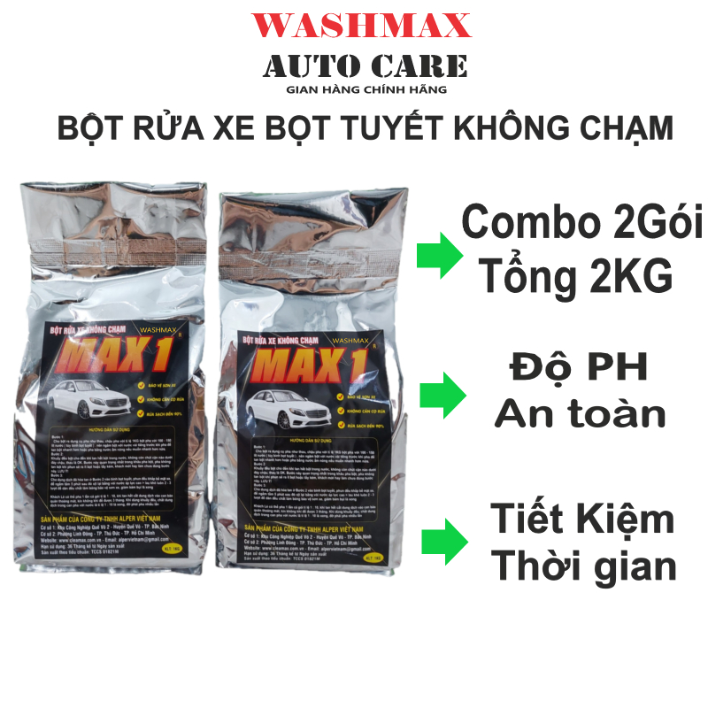 Combo 2 gói bột rửa xe bọt tuyết không chạm max1, washmax auto care