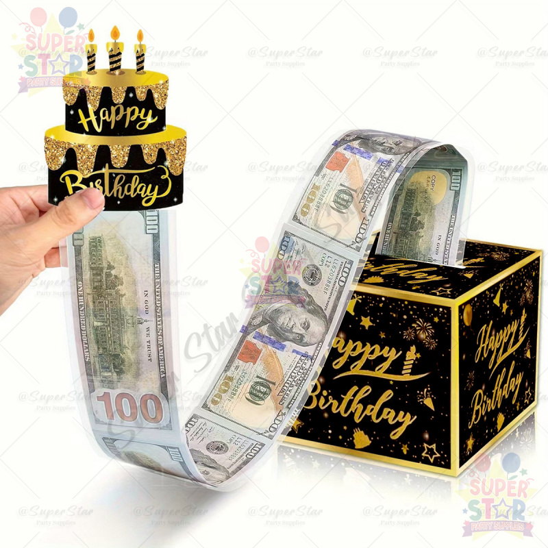 Happy Birthday Money Surprise Gift Black Gold Money Pull Surprise Gift Funny Gift Ideas For Birthday Party Gift Packaging