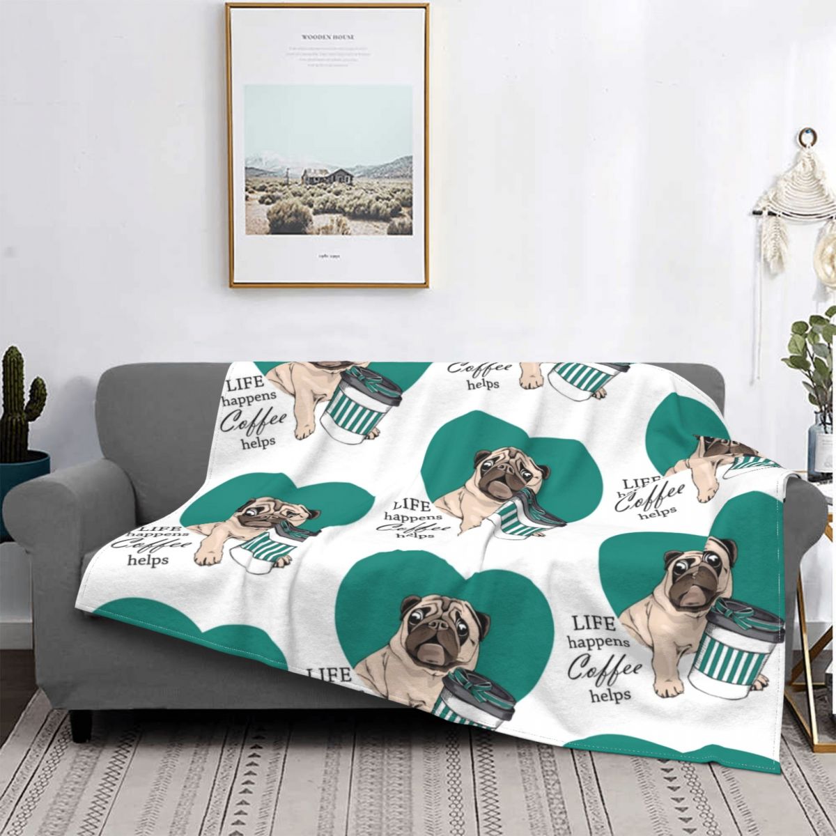 Sweet Pug Life Happen Coffee Help Bulldog Chó Chăn Coral Fleece Bốn Mùa Breathable Soft Chăn Bộ đồ giường ngoài trời