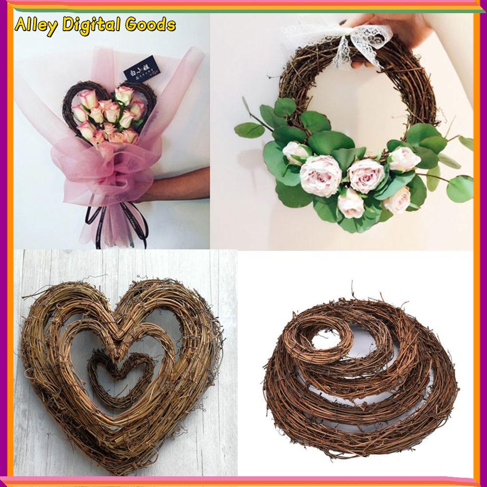 MYTHIS 10-30CM bức Trang trí giáng sinh Đồ trang trí cho bữa tiệc Xmas Cửa sổ treo Wreath Wicker Vòng hoa mây Cầu mây Hình tròn / hình trái tim