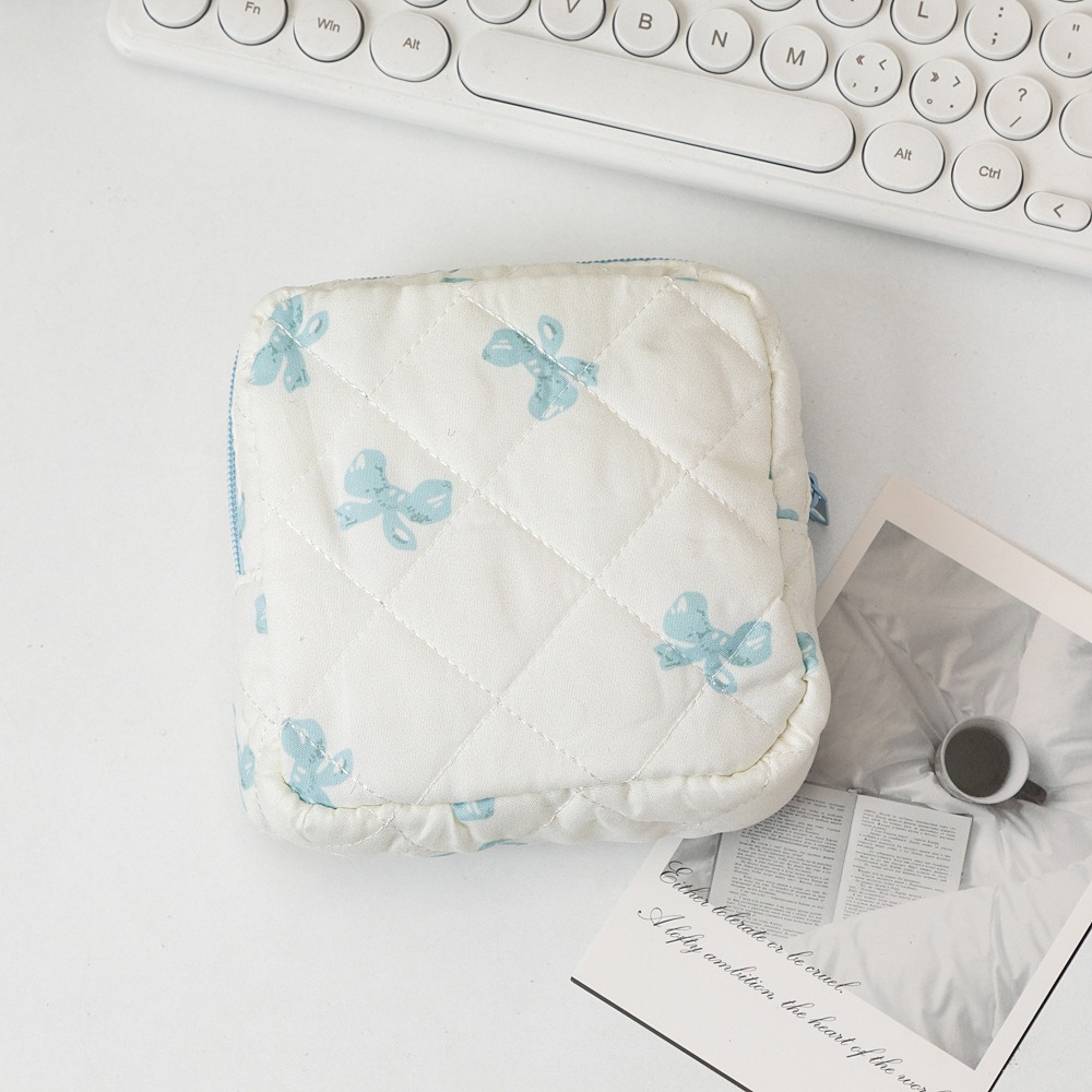 Túi đựng đồ trang điểm mini họa tiết nơ kẻ caro Túi đựng đồ trang điểm du lịch bằng cotton dùng để đ