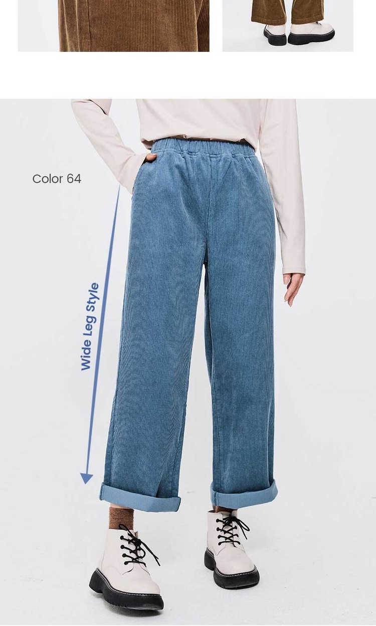 Giordano Beau Monde Women Elastic waist wide leg cotton corduroy pants Free Shipping 13412773 · v3
