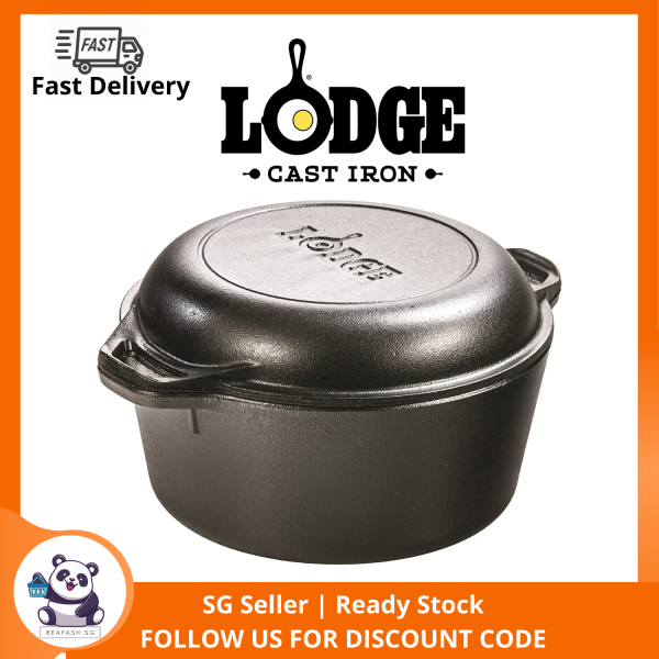 Lodge L8DD3 Cast Iron Double Dutch Oven, 5-Quart, Black Singapore