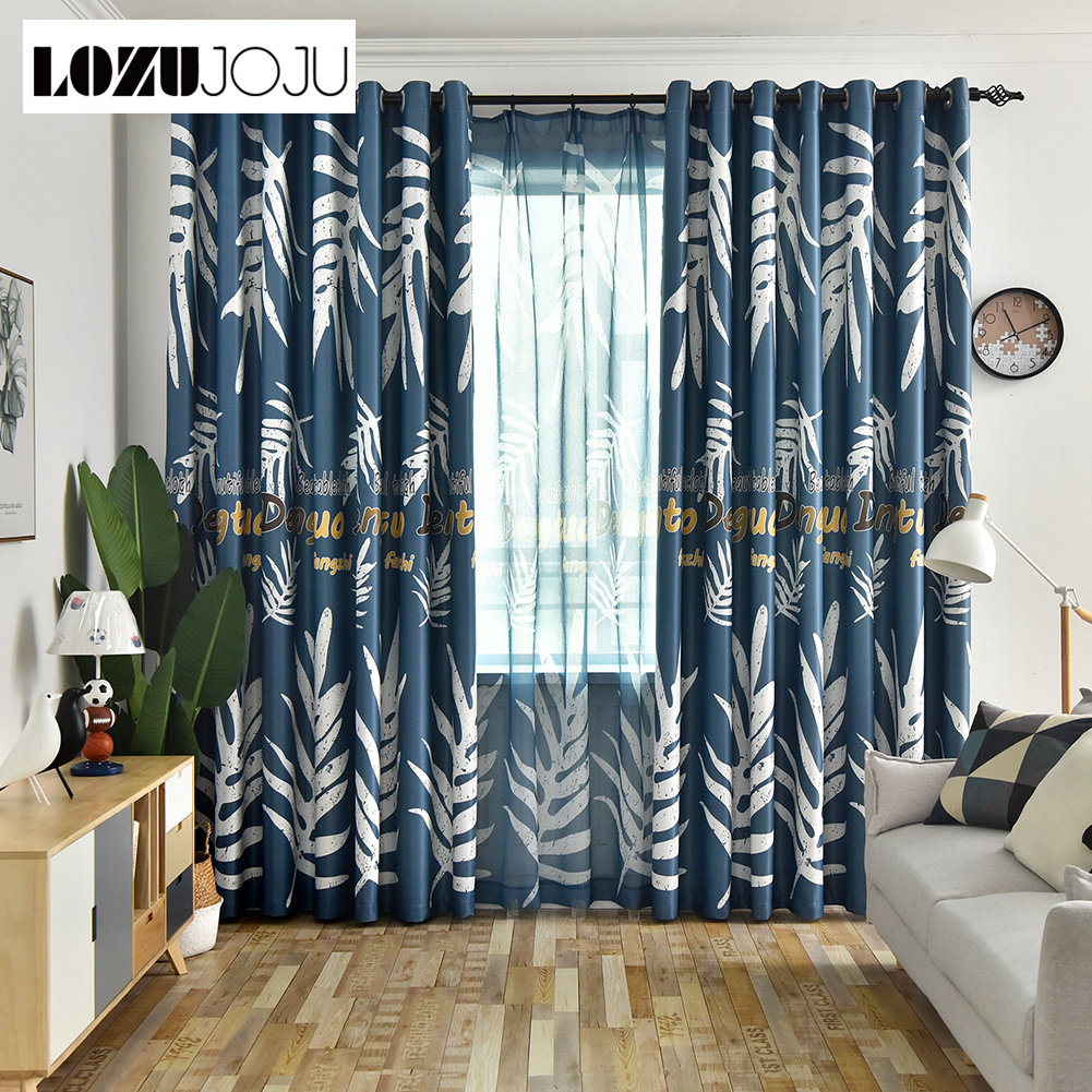 1PC LOZUJOJU 70-80% Blackout Curtains Pastoral Style Polyester Leaf Print