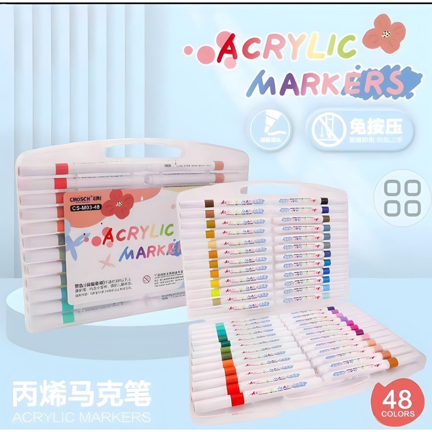 Bút lông sơn vẽ giày custome,áo, vải Acrylic Marker CHOSCH Trên Mọi Chất Liệu 24/36/48 màu.