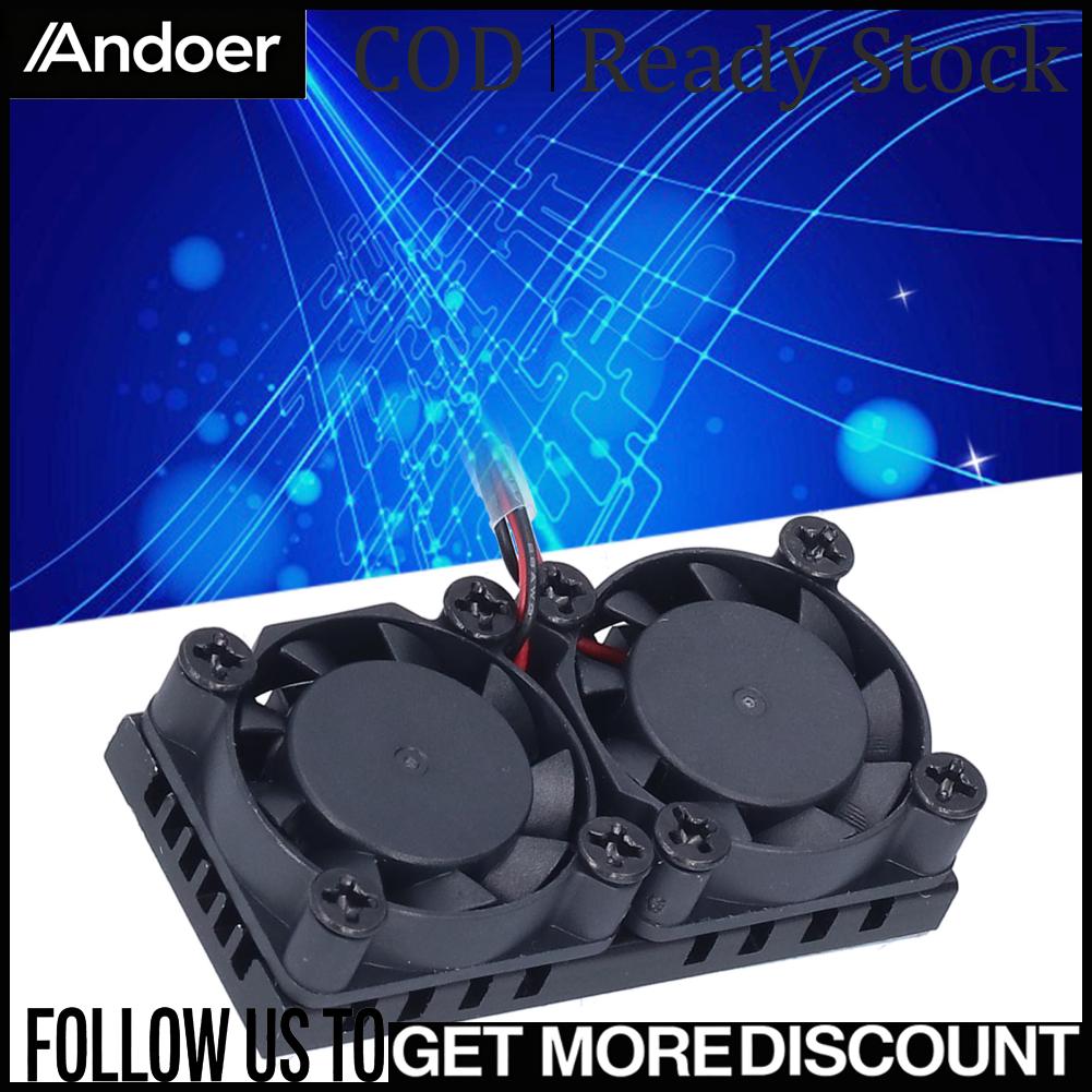 Andoer Bộ phận tản nhiệt quạt kép Bộ làm mát tản nhiệt ABS cho Raspberry Pi cho 3B 3B + 4 4B Giá 129,000 Đồng*Miễn phí vận chuyển