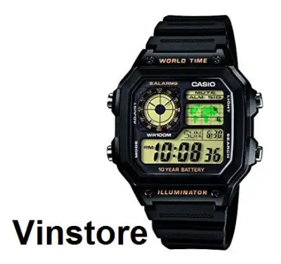 [Vinstore] Casio World Time Black Resin Digital Men Sports Watch AE-1200WH-1BVDF AE-1200WH-1B AE-1200WH-1