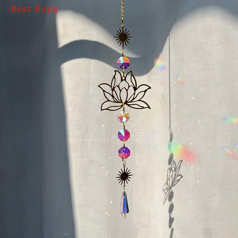 💖Best Buyle 1PC suncatcher làm vườn Thủ công mỹ nghệ vàng sen AB đầy màu sắc nước thả Mặt dây chuyền pha lê trang trí mặt dây chuyền cho nhà đám cưới Vườn