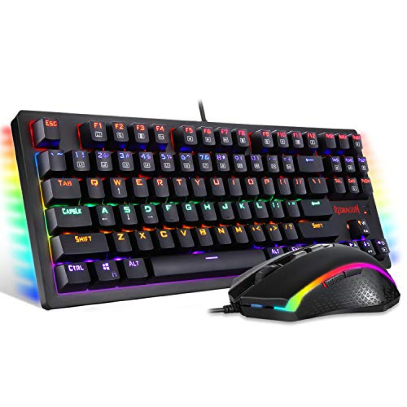 Redragon S113 Gaming Keyboard Mouse Combo Wired Mechanical LED RGB Rainbow Keyboard Backlit with Brown Switches and RGB Gaming Mouse 4200 DPI for Windows PC Gamers Singapore