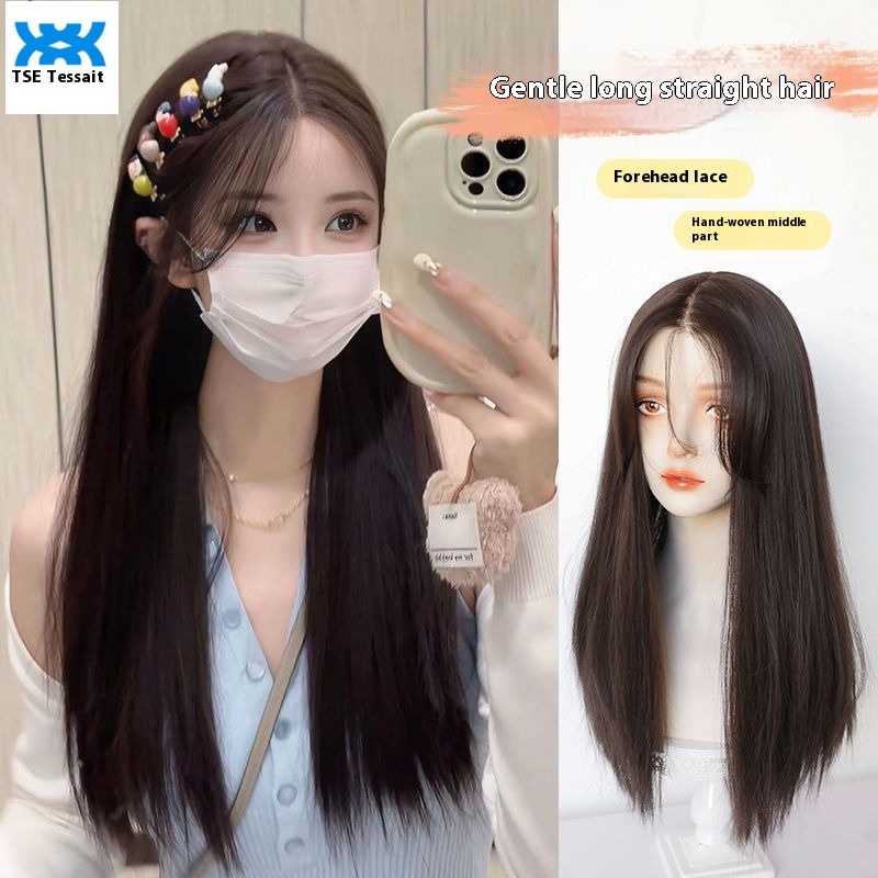 Tse Front Lace Wig, Female Long Straight In Front, Split Bangs, Black Tea Color, Long Straight Hair, Full Head Cover AL-108-12 ราคา 1,288 บาท*ส่งฟรี