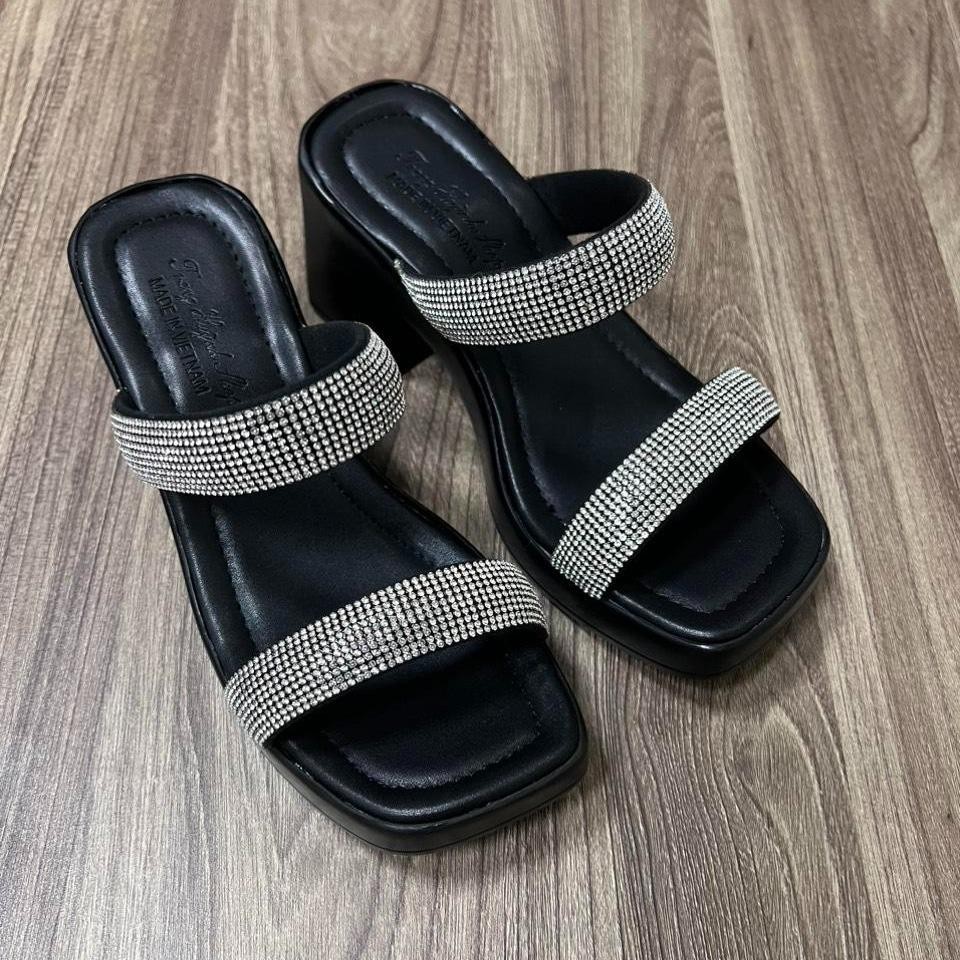 Dép nữ cao gót - đế PU cao 6 phân - 2 quai xoàn  - ( MS.10 ) DéP Shoes GiàY Quai Ngang Cao Su Jean - 4