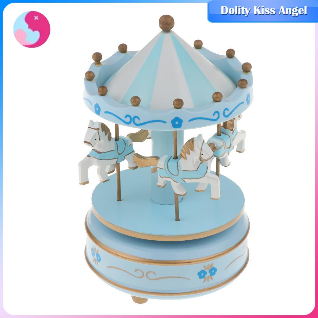 Dolity Round Carousel Music Box with 4 Rotatable Horses Mechanical