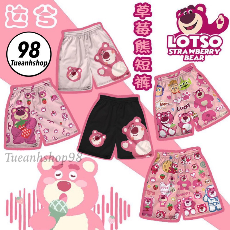 Voucher 8 Quần Gấu Dâu Lotso Short Lững CartoonQuần Đùi Thun Cotton Hoạt Hình Nam Nữ Unisex Mặc Nhóm Đi Biển TUEANHSHOP