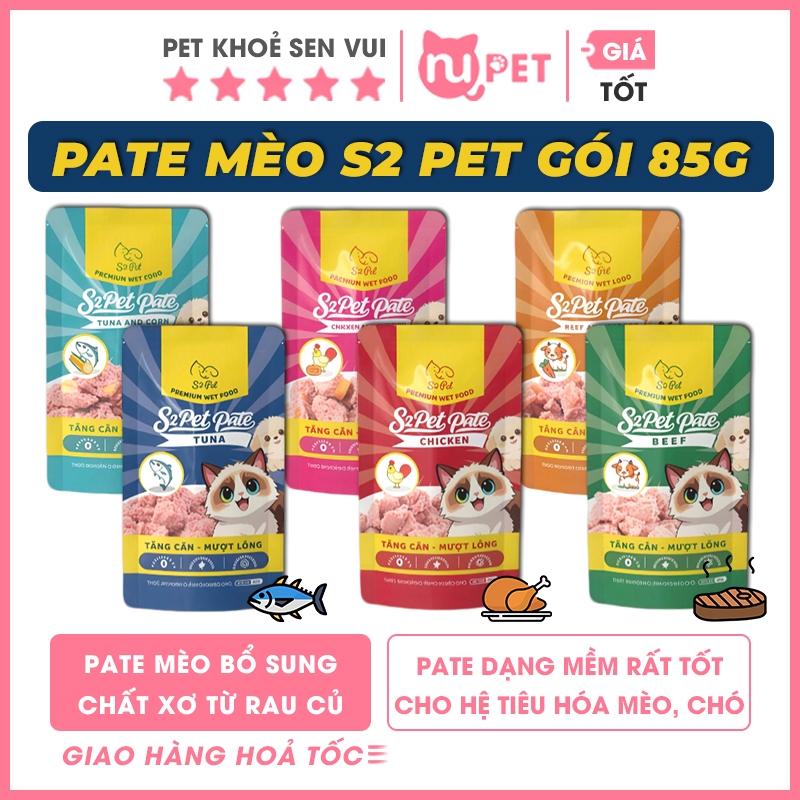 Pate chó mèo S2 Pet gói 85g, pate mềm mịn tốt cho hệ tiêu hóa, thức ăn ướt cho chó mèo mọi lứa tuổi