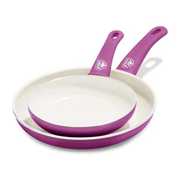 GreenLife Soft Grip Healthy Ceramic Nonstick, Frying Pan/Skillet Set, 7 and 10, Bright Pink Singapore