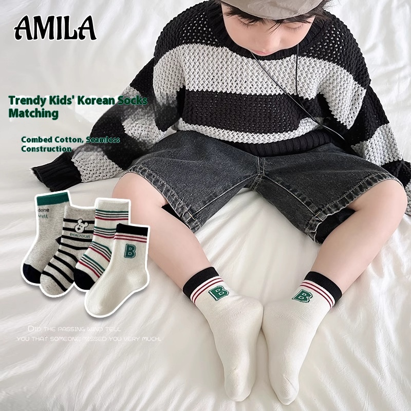 Vớ hoạt hình amila cho trẻ em-sọc dễ thương & thiết kế in, thoải mái & bền