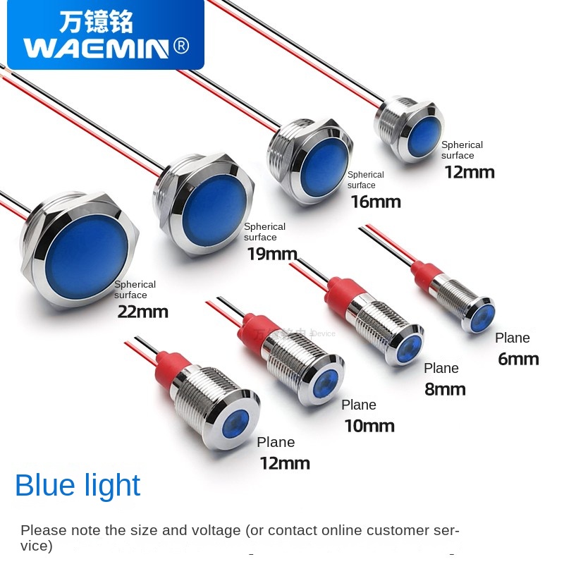Đèn Tín Hiệu LED Kim Loại WAEMIN Đơn/Đôi/Ba Màu 6MM 8MM 10MM 12MM - Chống Nước 110-220V Tự Động Hóa - 10Mm 110-220V - Đèn Xanh Lam