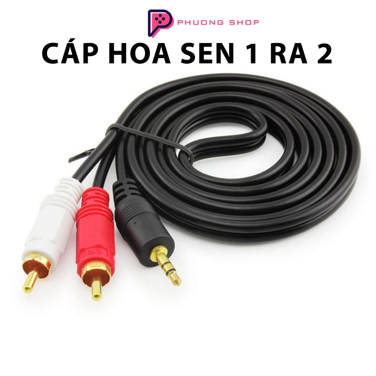 Dây Cáp Hoa Sen Jack 3.5 Ra 2 Đầu AV dài 1.5M, 3M, 5M, 10M - Dây cáp loa 1 ra 2 từ đầu 3.5mm to AV 2 RCA Audio bông sen