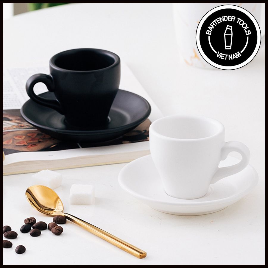 Ly cà phê sứ espresso có quai 80ml kèm đĩa kê