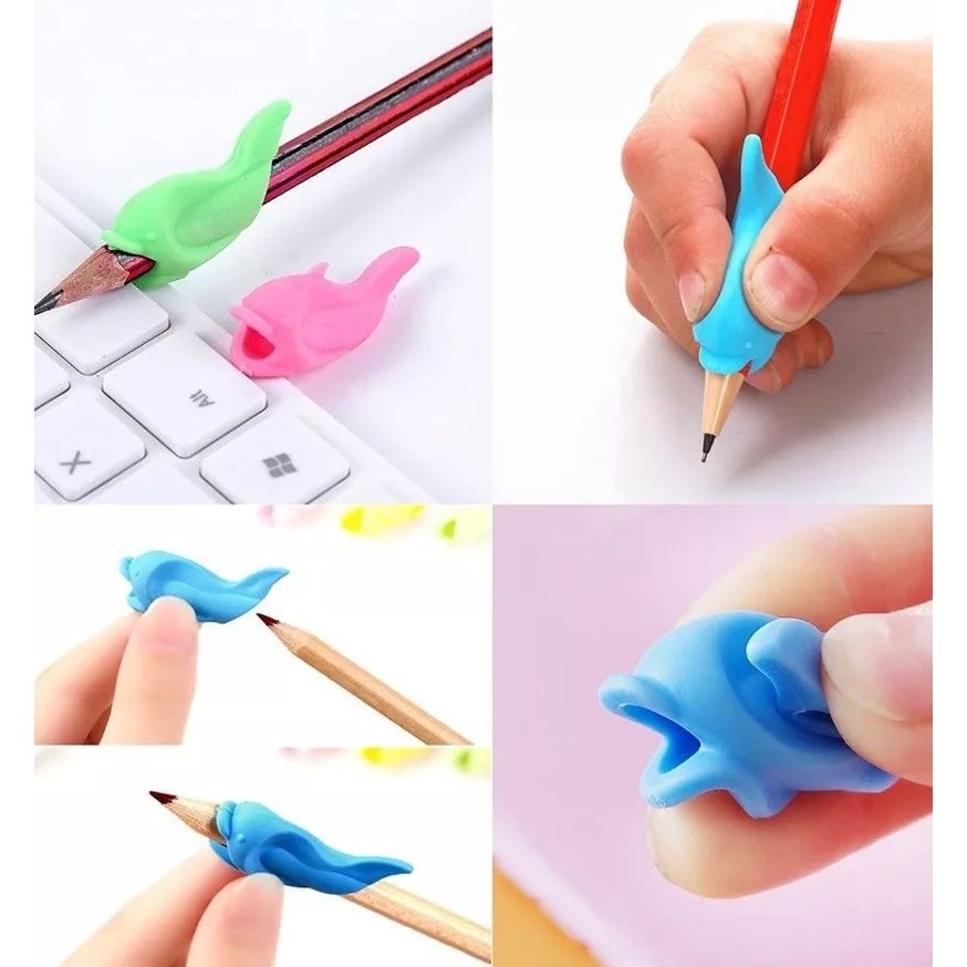(Per 6pcs) Alat Bantu Tulis Anak Pegangan Pencil Pensil Grip Dolphin + Penghapus Pencil Grip