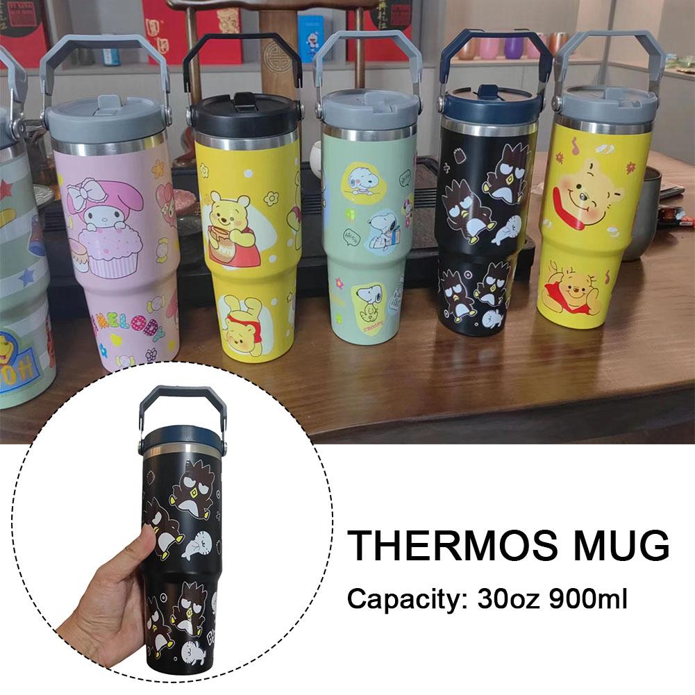 900ml Stainless Steel Thermos Mug 30oz Large-Capacity Car Cold Hot Cup Insulated And E1U9