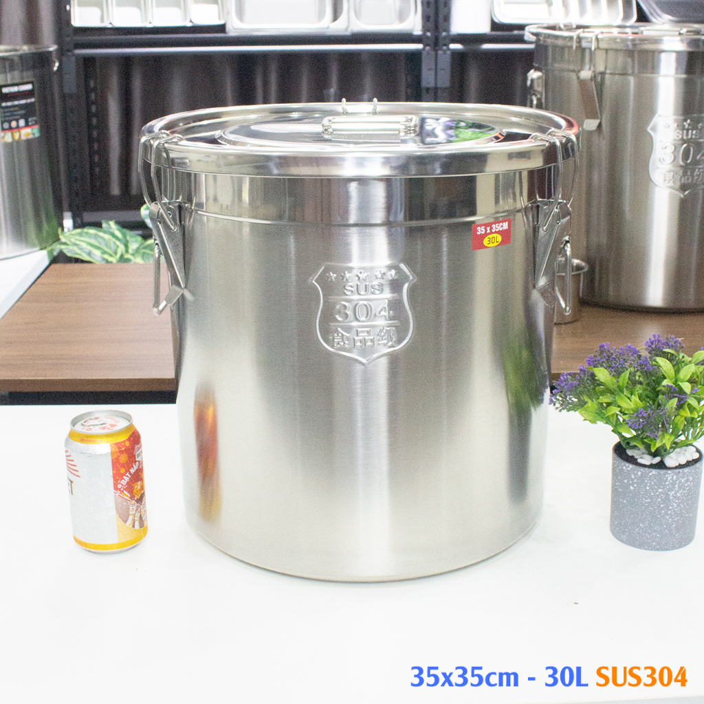 Xô inox 304 30L- nồi inox 35x35cm có khóa đựng thực phẩm