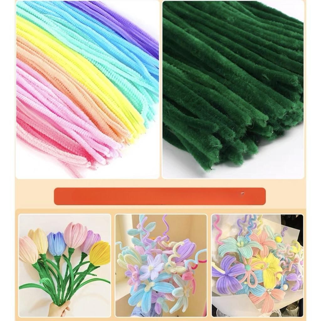 100PCS Colorful Pipe Cleaner Craft Set Thick Fuzzy Chenille Stem Pipe Cleaners for DIY Craft Flower