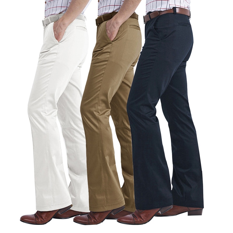 Men Bell Bottom Pants Flared Formal Dress Trousers Slim Office Work Casual  Plain | eBay
