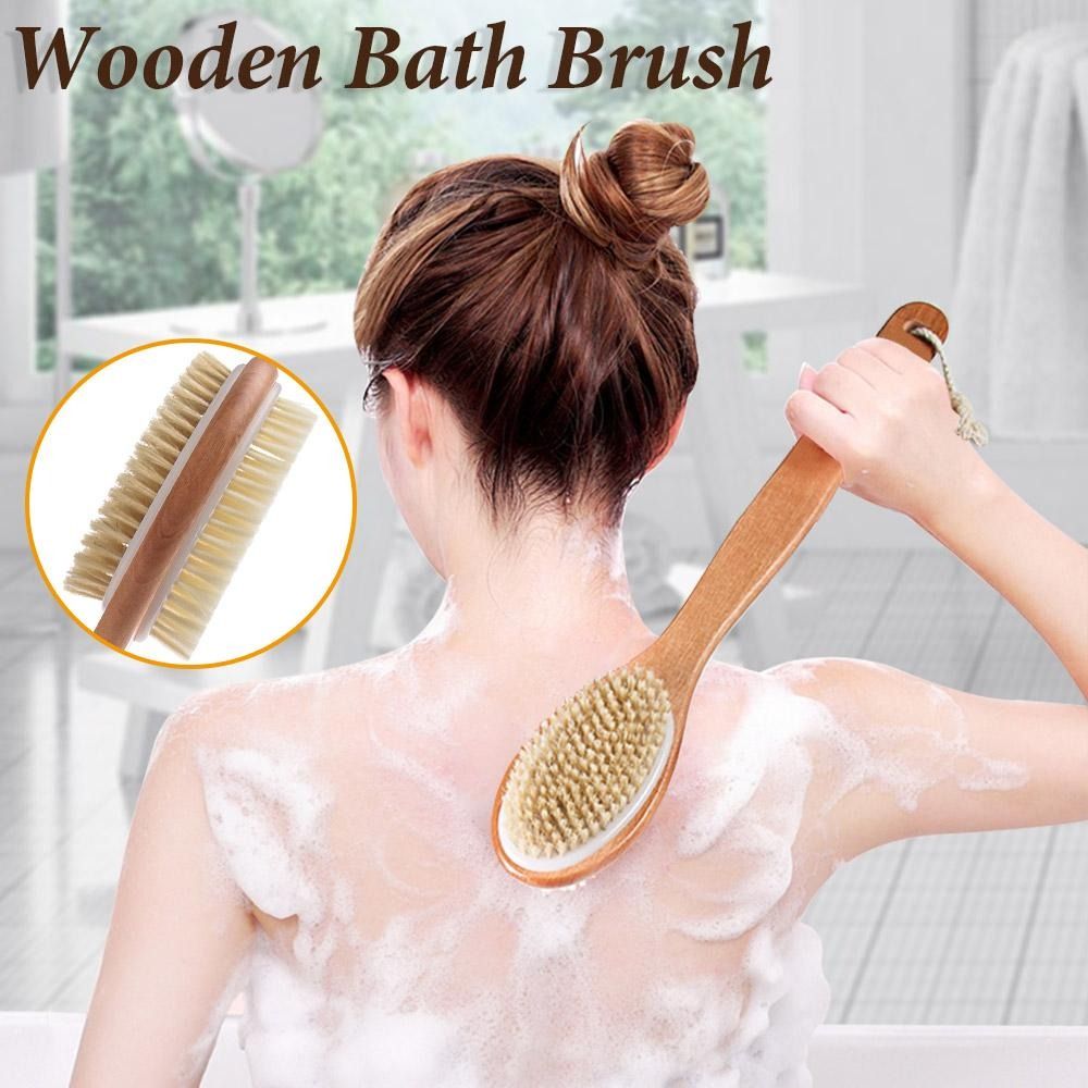 Yiyong gỗ tự nhiên softandstiff hai mặt đầu với cán gỗ dài bàn chải chà rửa Tẩy Tế Bào Chết Cơ Thể bụi lông bàn chải tắm cọ tắm