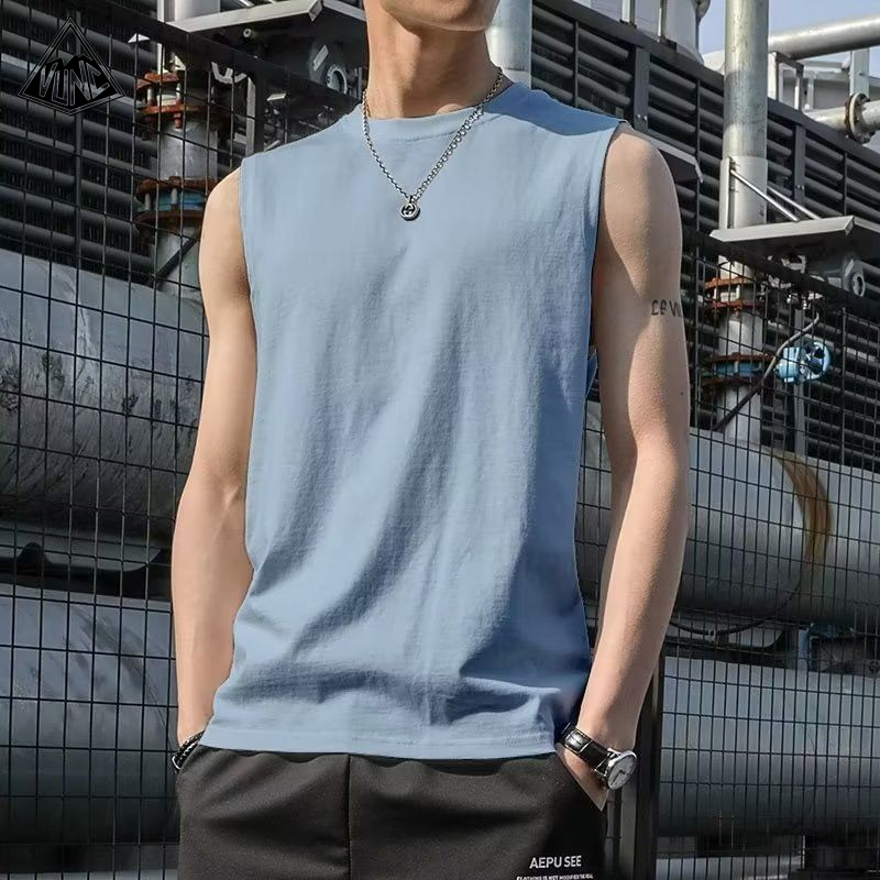 Men's Sports Vest round Neck Solid Color Waistcoat Casual Sleeveless T-shirt Sleeveless Hoodie - ยี่ห้อ VUNC ราคา 53 บาท*ส่งฟรี