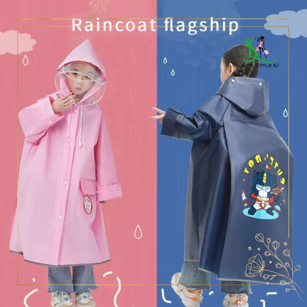 Áo mưa cho bé, áo mưa trẻ em, áo mưa choàng in 2 mặt hoạ tiết hoạt hình kèm kính chắn nước tiện lợi - Life Style 4U