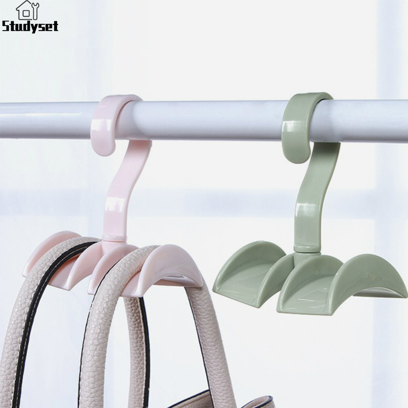 Studyset IN stock 360-degree Rotation Closet Organizer Rod Hanger Handbag Storage Purse Hanging Rack Holder Hook Bag Clothing Hanger ราคา 35 บาท*ส่งฟรี