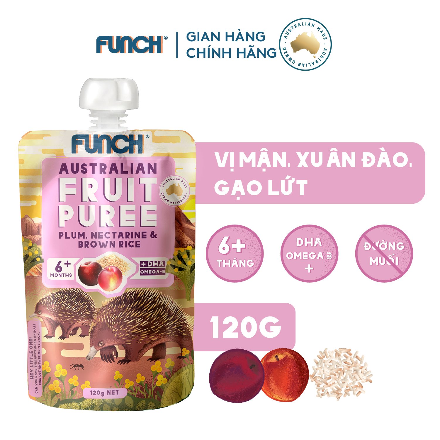 Trái Cây Nghiền Úc Mix Hạt Cho Bé từ 6 Tháng FUNCH bổ sung DHA Vị Mận