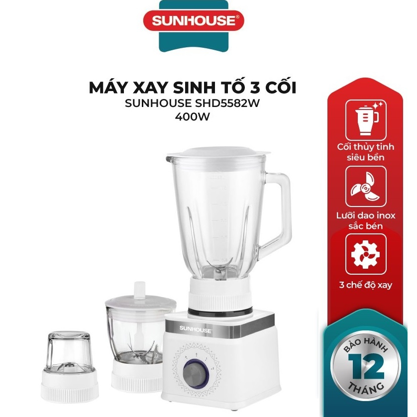 Máy xay sinh tố 3 cối sunhouse shd5582w