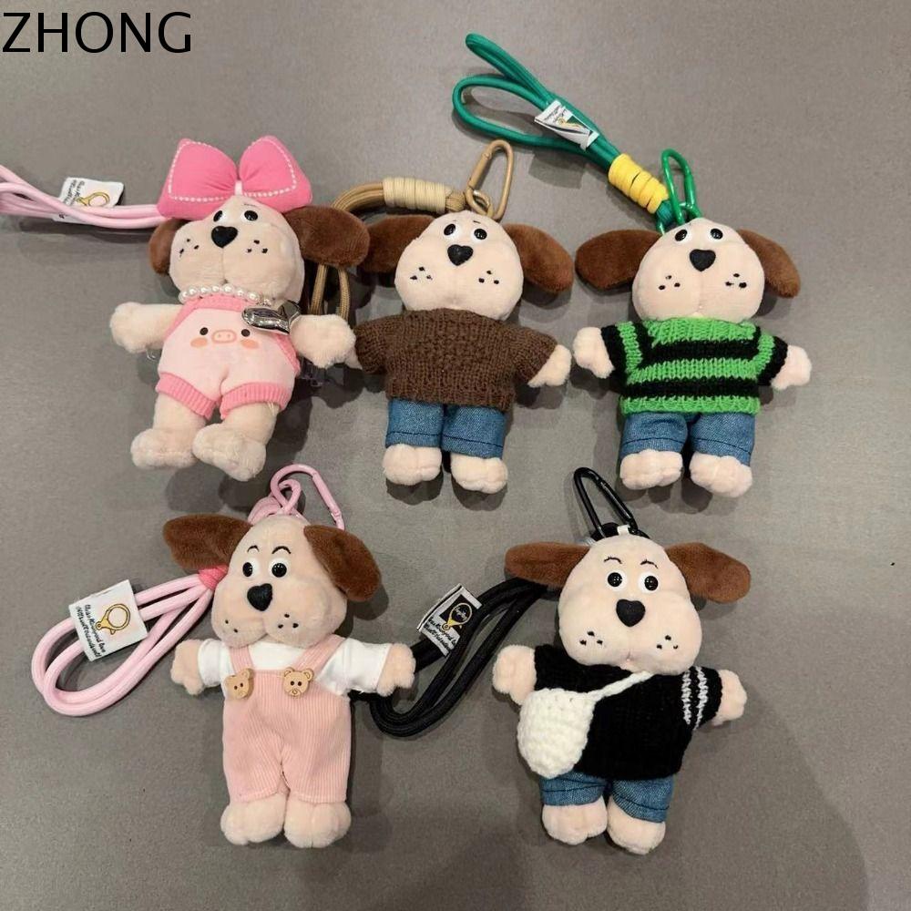ZHONG Hoạt hình dễ thương Móc Khóa Búp bê vải nhung lông Búp bê nhồi bông Mũm mĩm dây chuyền hình chó Hiệu Trưởng Túi treo Ins Móc chìa khóa xe ô tô cho chó con Phụ kiện túi