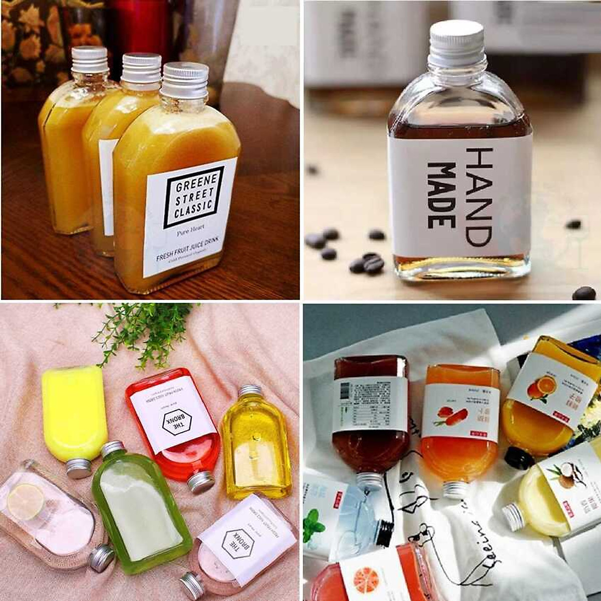 Chai Thủy Tinh Dẹt 200ML cao cấp vuông vát vai kiểu dẹt – nắp nhôm - Chai Thủy Tinh 200ML – Chai Thủy Tinh Nhỏ đựng dầu dừa, tinh dầu, thức uống