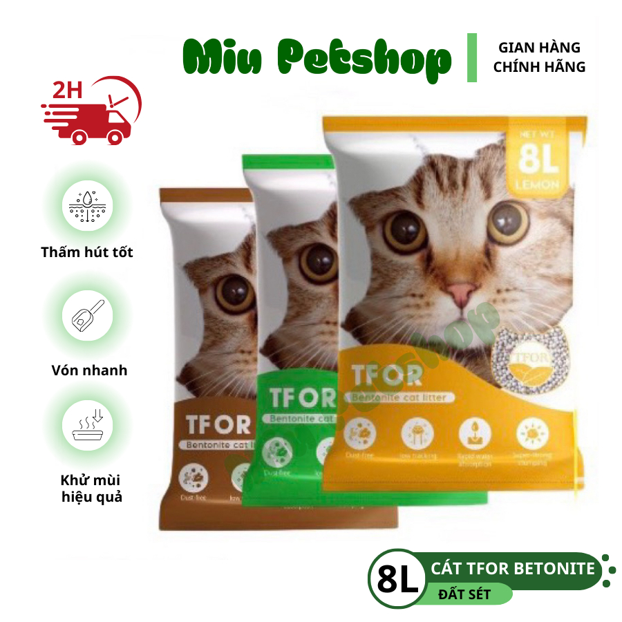 Tải cát vệ sinh cho mèo TFOR bentonite 8L (6 Túi), Cát vệ sinh cho mèo khử mùi, vón cục túi 8L