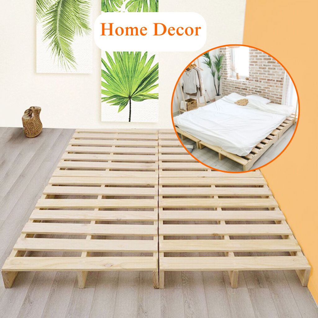 Giường Pallet gỗ thông gập gọn lắp ráp thông minh 1m2 - 1m6 , giường ngủ gỗ thông cao 10cm