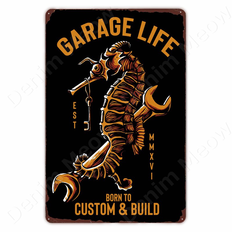 [wwud] Garage Car Vintage Metal Sign, Dad's Repair Service, Tin Posters, Motorcycle Retro Plaque for Man Cave, Club Garage Wall Decor