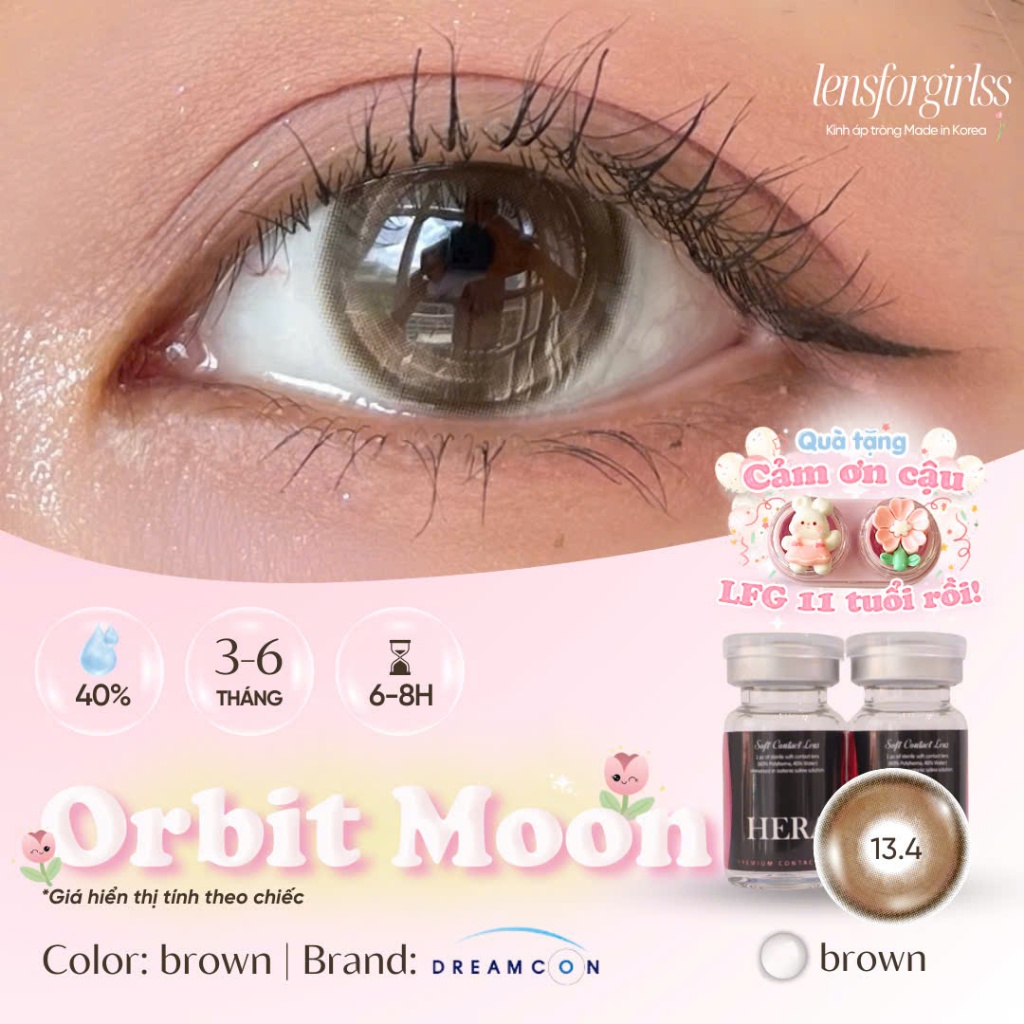 Kính áp tròng sz GIÃN TRÒNG hack mắt ORBIT MOON BROWN chính hãng HERA | Lens cận | LENSFORGIRLSS