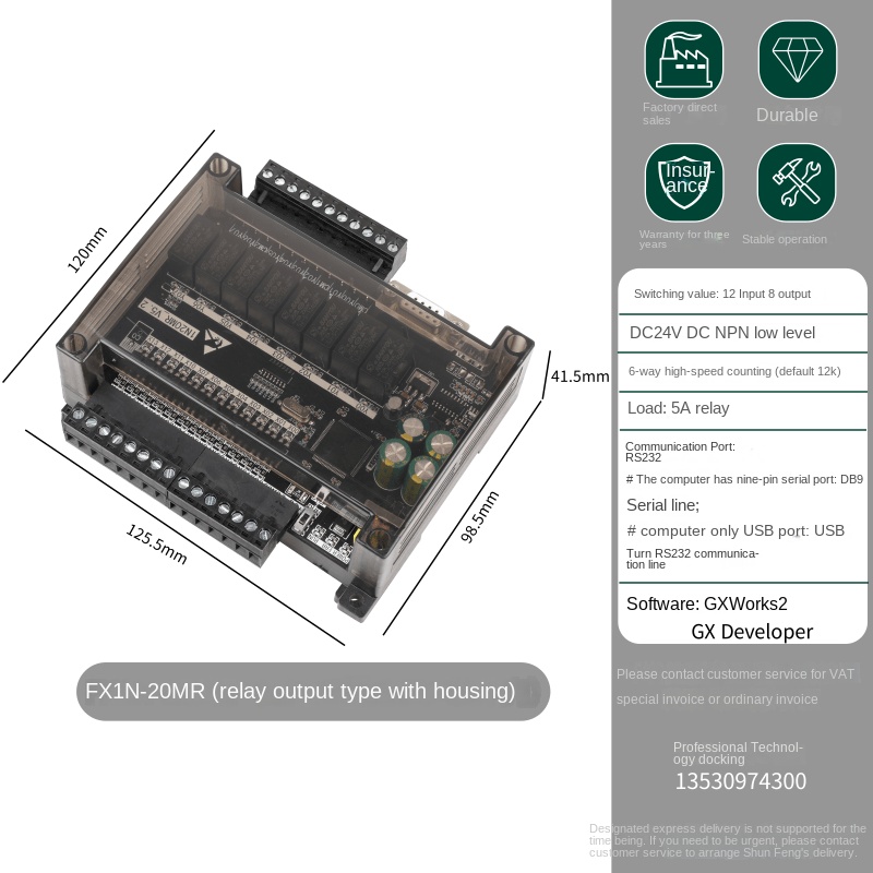 Board Mạch PLC FK FX1N-20MR: 12 input 8 output Đầu Ra Rơle, DB9 RS232, 24VDC, xung tốc độ cao,Hỗ Trợ GX Works2/GX Developer Mitsubishi - FK1N-20MR CÓ VỎ