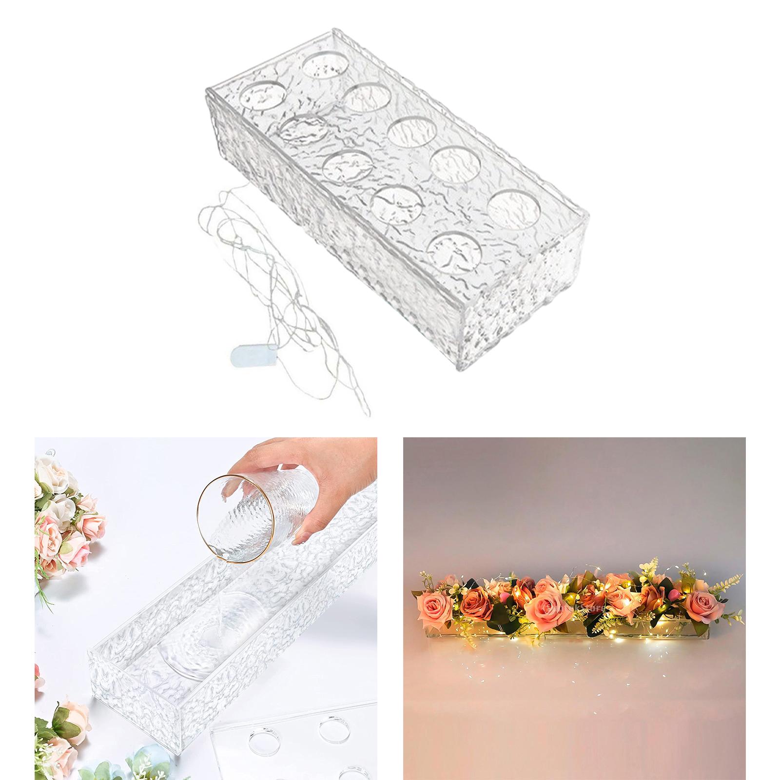 Fityle Rectangular Flower Vase, Plant Holder Decorative Vase Clear Long Vase Light Acrylic Modern Vase Flower Container for Office