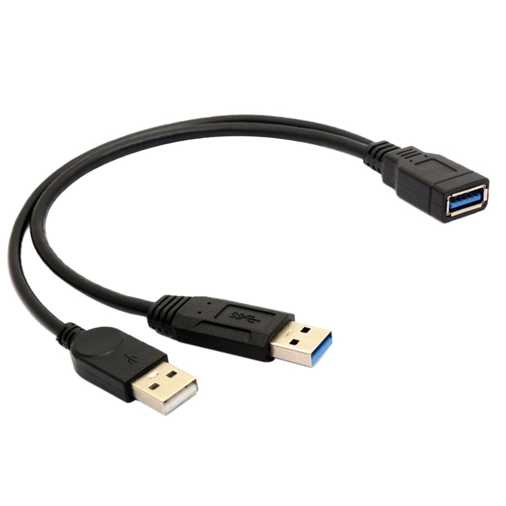 30cm USB 2.0 a Power Enhancer Y 1 Female to 2 Male Data Charge Cable Extension Cord(1pc)